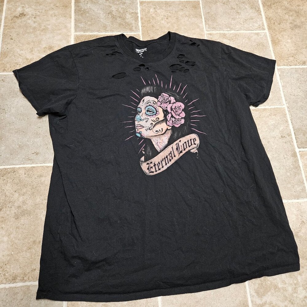 Heritage by Torrid Eternal Love Graphic T-Shirt Womens 2 Knit Short Sleeve Black